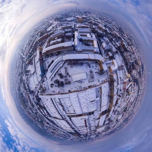 panorama Zbrojovka Brno v zimě